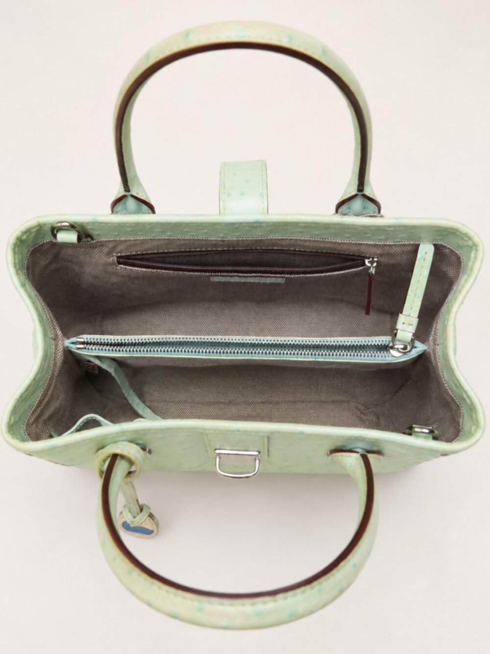 Dooney & Bourke Ostrich Embossed Leather Satchel Aqua Seafoam Blue Shoulder Bag - Picture 10 of 15